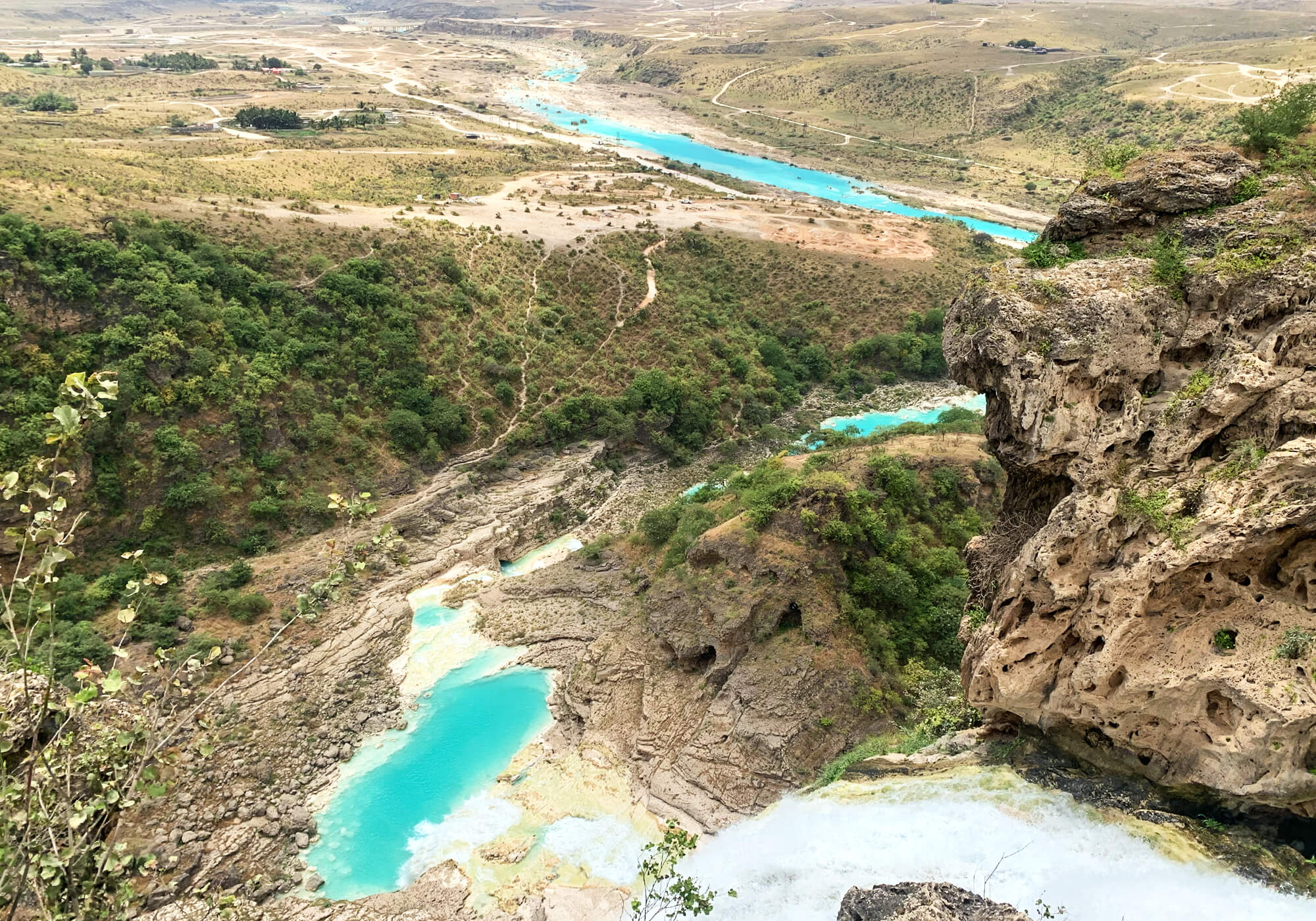 View Above Wadi Dharbat Travertine Curtain Waterfall